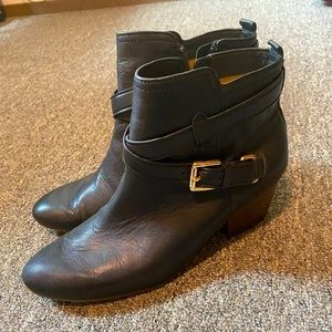 Black coach boots with gold accents, size 10. Worn only a couple times.
